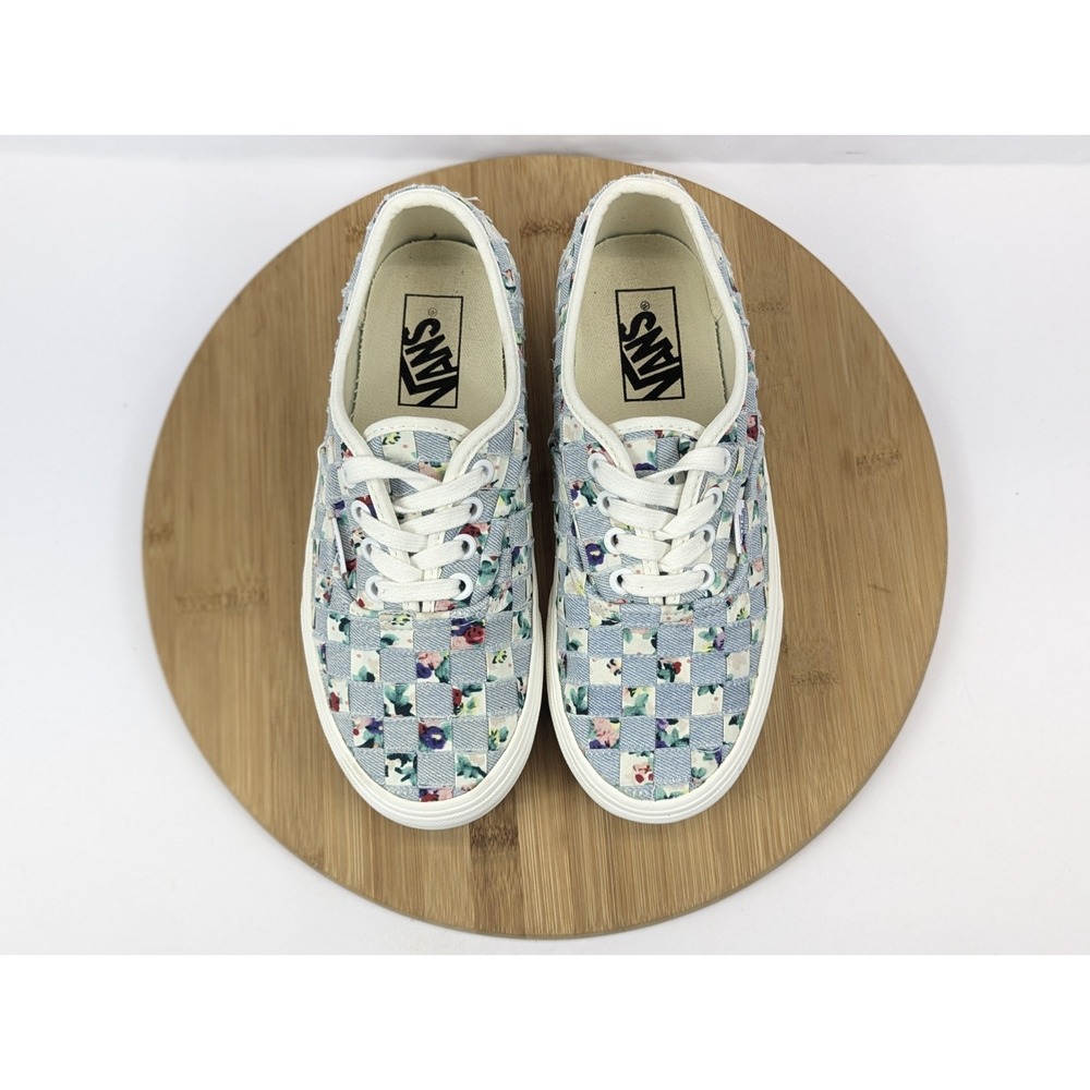 Vans Stacked Era Platform Shoes Womans 6.5 Woven Checkered Floral Blue White - Picture 9 of 11